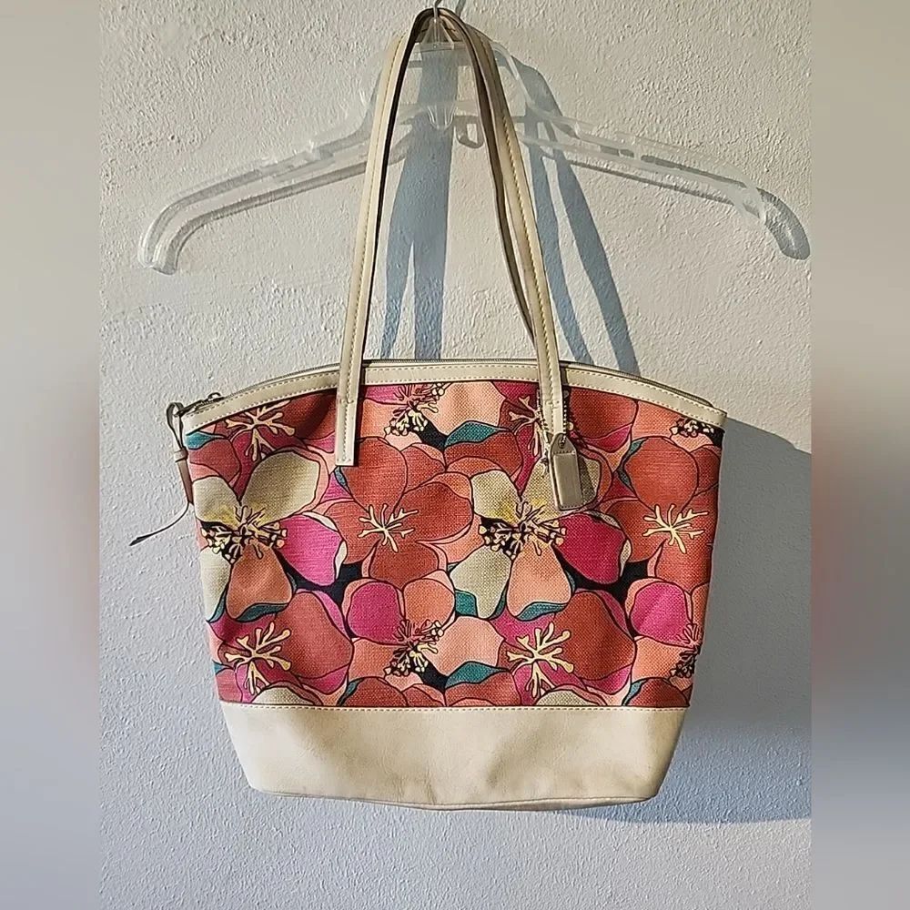 Relic Floral Canvas Floral Tote Bag Purse Zip Top Summer Hadley Fossil